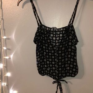 Black patterned tie crop top